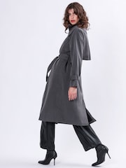 Religion Grey Spirit Maxi Trench Coat With Draped Double Layer And Belt - Image 4 of 7