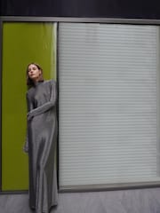 Religion Long Sleeved Tanzanite Maxi Dress In Slinky Metallic Thread With Frill Cuffs - Изображение 1 из 8