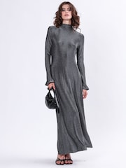Religion Long Sleeved Tanzanite Maxi Dress In Slinky Metallic Thread With Frill Cuffs - Изображение 6 из 8