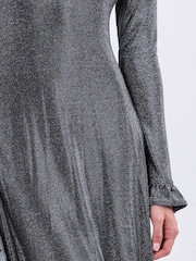 Religion Long Sleeved Tanzanite Maxi Dress In Slinky Metallic Thread With Frill Cuffs - Изображение 8 из 8