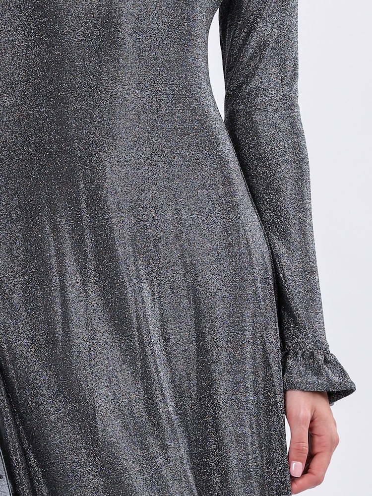 Religion Long Sleeved Tanzanite Maxi Dress In Slinky Metallic Thread With Frill Cuffs - Изображение 8 из 8