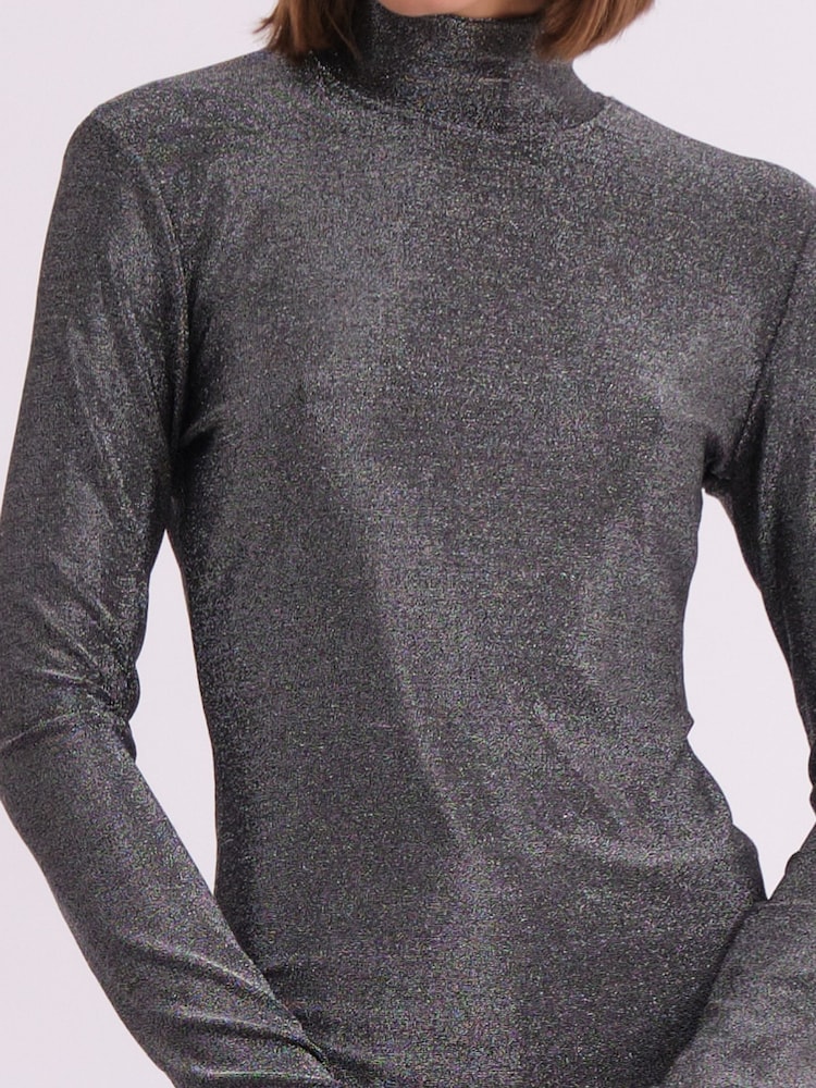 Religion Silver Force Long Sleeve Metallic Roll Neck Top - Image 6 of 6