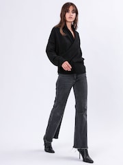 Religion Black Shawl Collar Wrap Over Style Liberty Jumper - Image 1 of 6