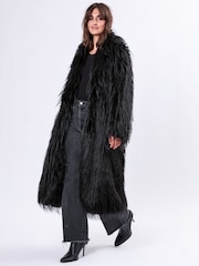 Religion Black Long Haired Maxi Serenity Coat in Shaggy Soft Faux Fur - Image 1 of 6