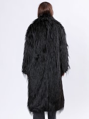 Religion Black Long Haired Maxi Serenity Coat in Shaggy Soft Faux Fur - Image 3 of 6