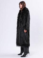 Religion Black Long Haired Maxi Serenity Coat in Shaggy Soft Faux Fur - Image 4 of 6