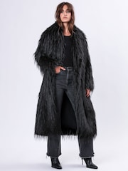 Religion Black Long Haired Maxi Serenity Coat in Shaggy Soft Faux Fur - Image 5 of 6