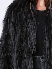 Religion Black Long Haired Maxi Serenity Coat in Shaggy Soft Faux Fur - Image 6 of 6