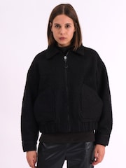 Religion Black Dream Oversized Boucle Bomber Jacket With Patch Pockets - Image 2 of 7