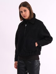 Religion Black Dream Oversized Boucle Bomber Jacket With Patch Pockets - Image 3 of 7