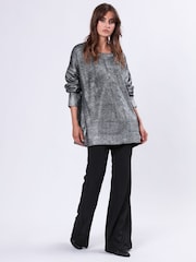 Religion Metallic Oversized Frame Jumper in Soft Cable Knit With Silver Foil - Image 1 of 6