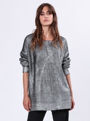 Religion Metallic Oversized Frame Jumper in Soft Cable Knit With Silver Foil - Image 2 of 6