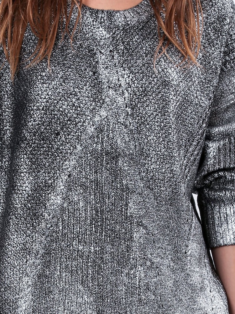 Religion Metallic Oversized Frame Jumper in Soft Cable Knit With Silver Foil - Image 6 of 6