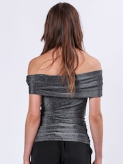 Religion Metallic Off the Shoulder Tanzanite Top in Slinky Metallic Fibre - Image 3 of 6