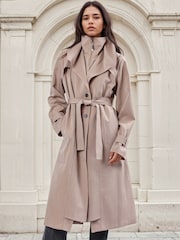 Religion Natural Spirit Maxi Trench Coat With Draped Double Layer And Belt - Image 1 of 7