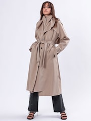 Religion Natural Spirit Maxi Trench Coat With Draped Double Layer And Belt - Image 4 of 7