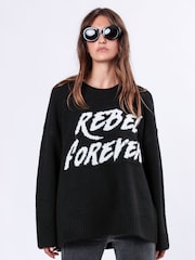 Religion Black Oversized Rebel Forever Jumper in Soft Yarn - Image 1 of 6