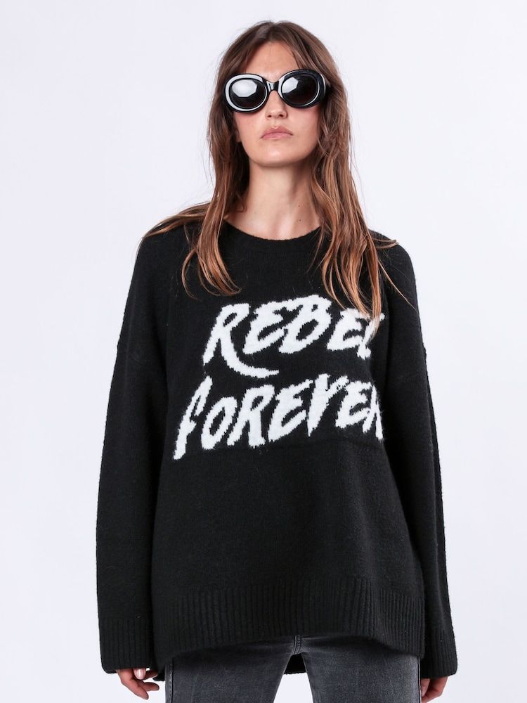 Religion Black Oversized Rebel Forever Jumper in Soft Yarn - Image 1 of 6