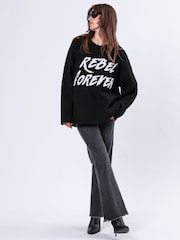 Religion Black Oversized Rebel Forever Jumper in Soft Yarn - Image 3 of 6