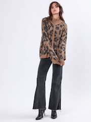 Religion Natural Natural Oversized Zip Up Maximum Cardigan in Leopard Print Jaquard Knit - Image 4 of 6