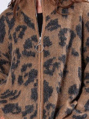 Religion Natural Natural Oversized Zip Up Maximum Cardigan in Leopard Print Jaquard Knit - Image 6 of 6