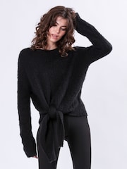 Religion Black Reverse Tie Front Jumper in Soft Wool Mix - Image 2 of 7