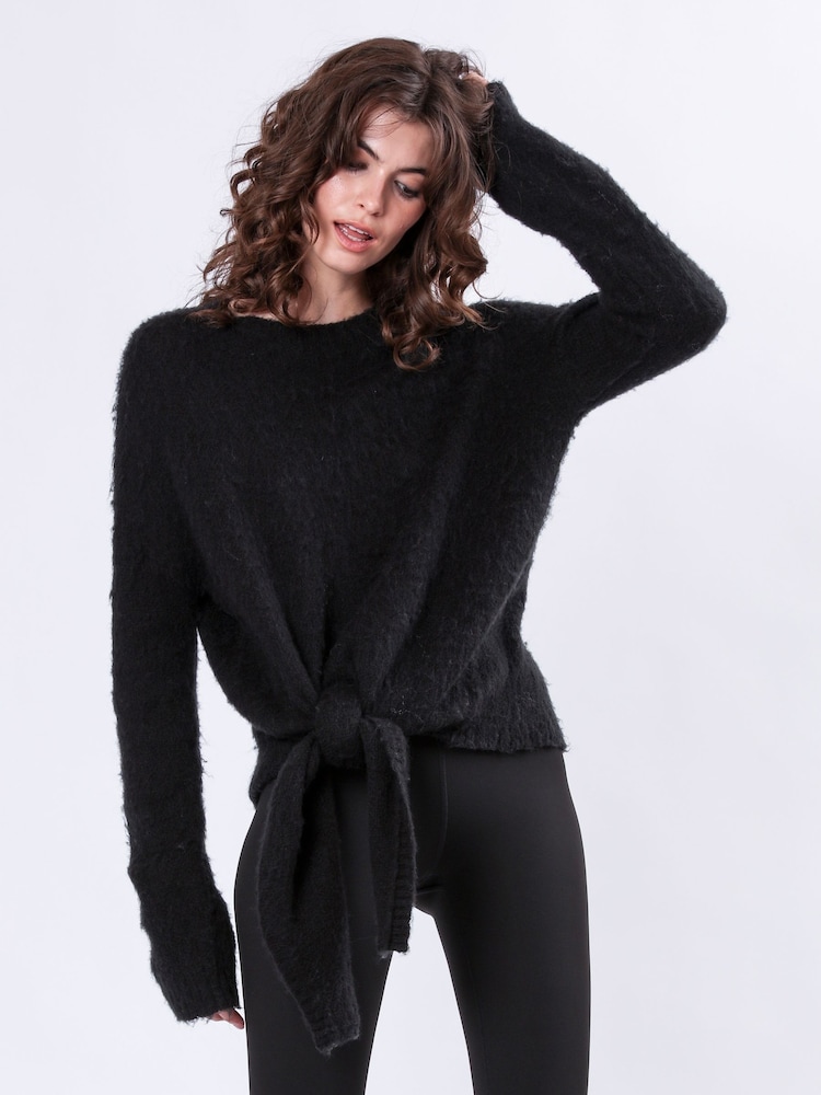 Religion Black Reverse Tie Front Jumper in Soft Wool Mix - Image 2 of 7