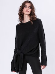 Religion Black Reverse Tie Front Jumper in Soft Wool Mix - Image 4 of 7
