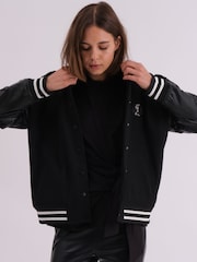 Religion Black Oversized Energy Varsity Jacket with Faux leather sleeves - Image 4 of 7
