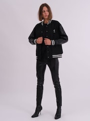 Religion Black Oversized Energy Varsity Jacket with Faux leather sleeves - Image 6 of 7