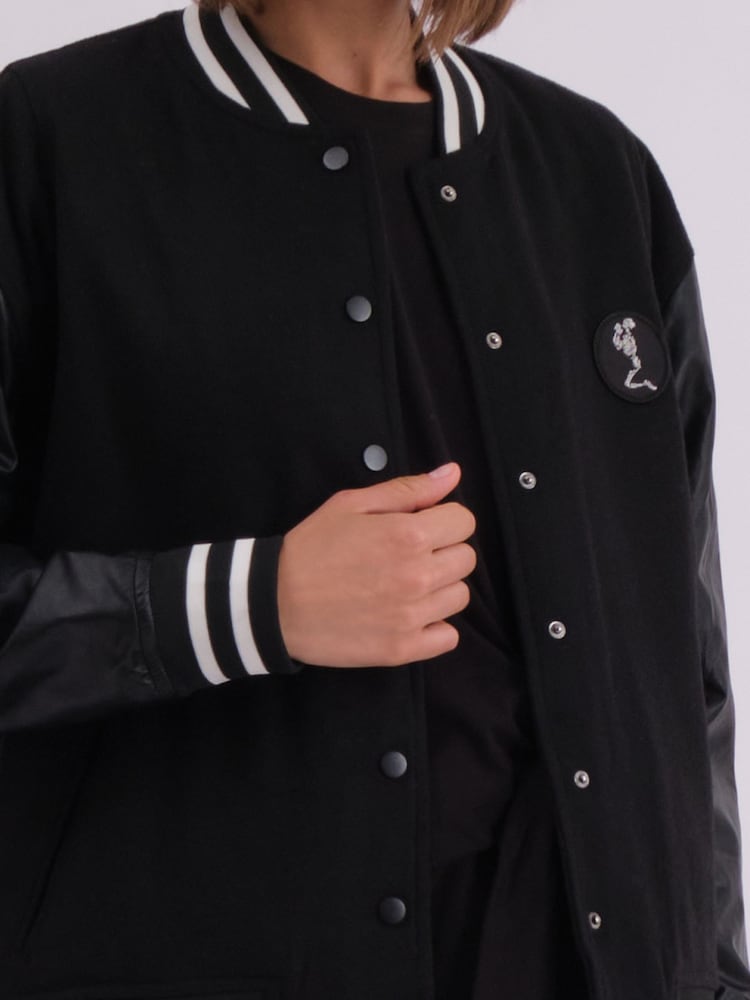Religion Black Oversized Energy Varsity Jacket with Faux leather sleeves - Image 7 of 7