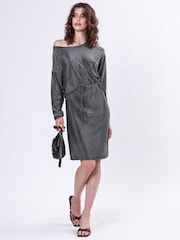 Religion Metallic Off The Shoulder Tanzanite Midi Dress In Slinky Metallic Jersey - Image 2 of 6