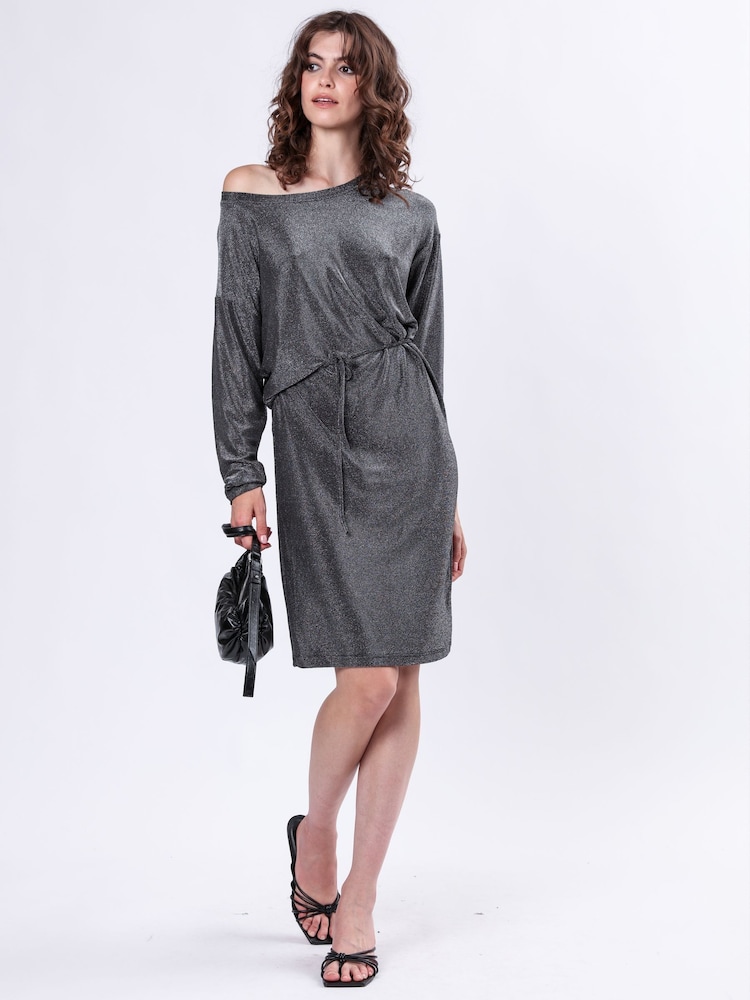 Religion Metallic Off The Shoulder Tanzanite Midi Dress In Slinky Metallic Jersey - Image 2 of 6