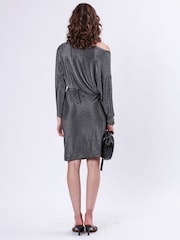 Religion Metallic Off The Shoulder Tanzanite Midi Dress In Slinky Metallic Jersey - Image 3 of 6