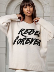 Religion Cream Oversized Rebel Forever Jumper in Soft Yarn - Image 1 of 8