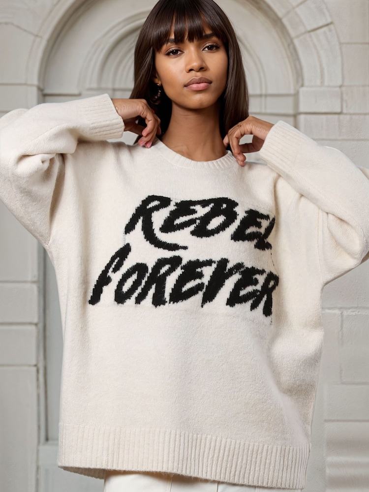Religion Cream Oversized Rebel Forever Jumper in Soft Yarn - Image 1 of 8