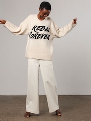 Religion Cream Oversized Rebel Forever Jumper in Soft Yarn - Image 4 of 8