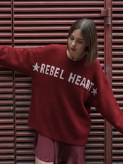 Religion Red Oversized Rebel Heart Jumper with Stars - Image 1 of 9