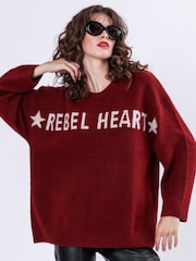 Religion Red Oversized Rebel Heart Jumper with Stars - Image 4 of 9
