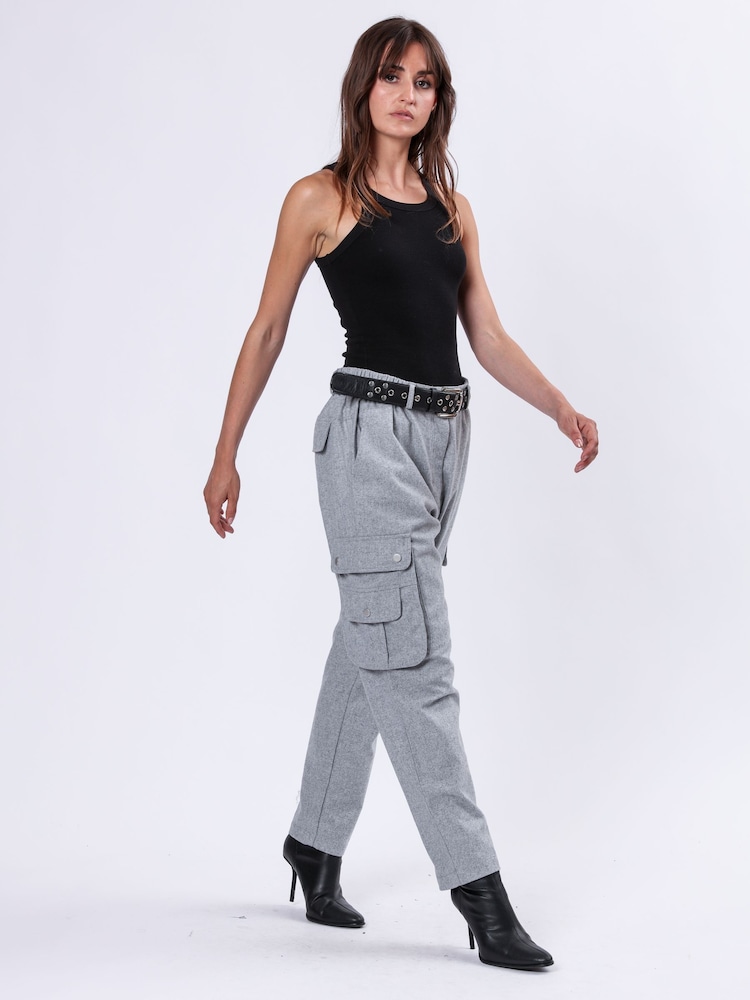 Religion Grey Innocent Wool Flannel Utility Style Cargo Trousers With Patch Pockets - Image 2 of 6