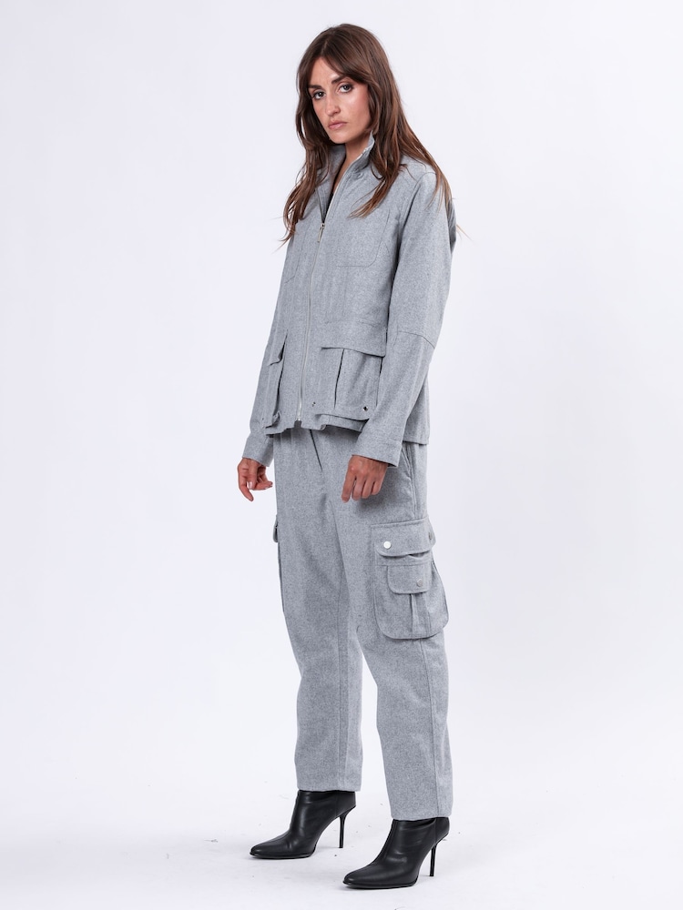 Religion Grey Innocent Wool Flannel Utility Style Cargo Trousers With Patch Pockets - Image 6 of 6
