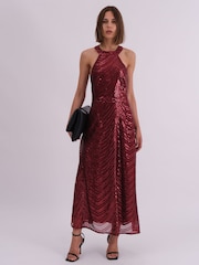 Religion Red Touch Sequin Halter Neck Maxi Dress - Image 1 of 7