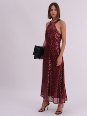 Religion Red Touch Sequin Halter Neck Maxi Dress - Image 5 of 7