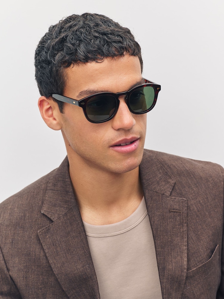 Tortoiseshell Brown Signature Acetate Round Polarised Sunglasses - Image 1 of 8 Tortoiseshell Brown Signature Acetate Round Polarised Sunglasses - Image 1 of 8