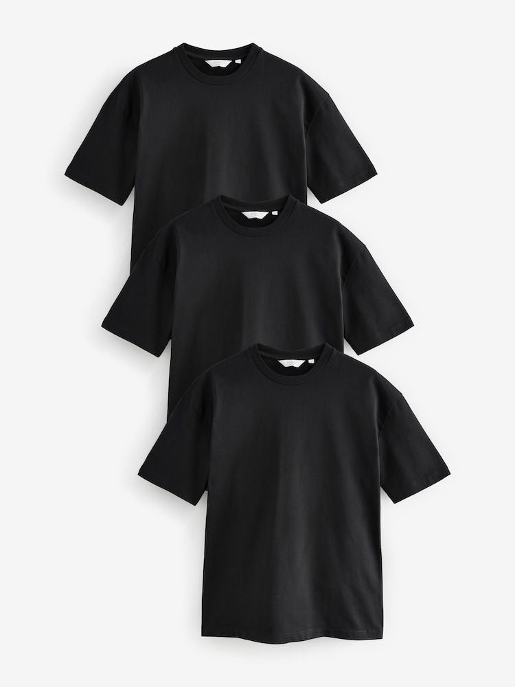 Noir - Coupe ample - Lot de 3 t-shirts épais - Image 1 of 8