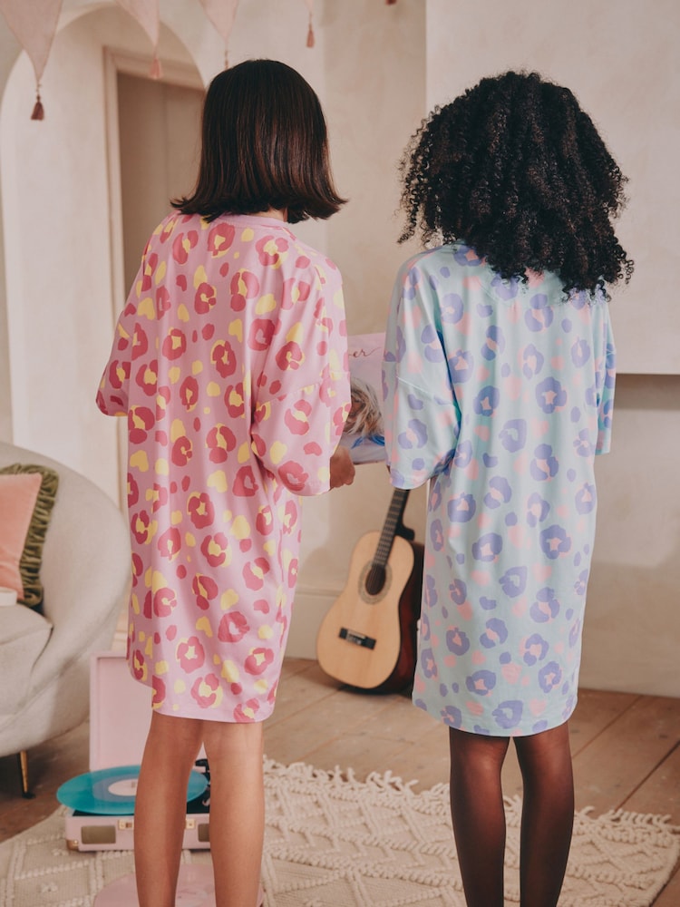 Aqua/Pink Leopard Print Nighties 2 Pack (3-16yrs) - Image 3 of 10