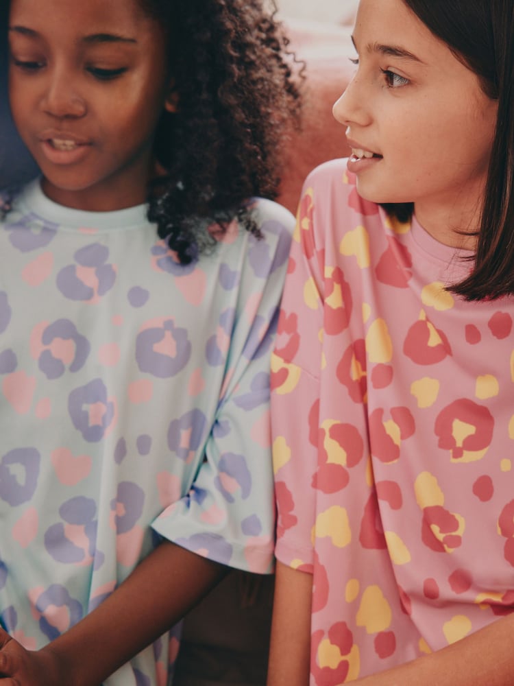 Aqua/Pink Leopard Print Nighties 2 Pack (3-16yrs) - Image 4 of 10
