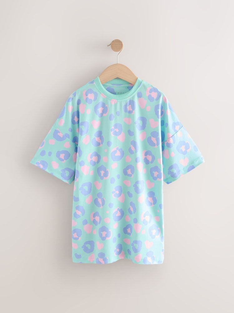 Aqua/Pink Leopard Print Nighties 2 Pack (3-16yrs) - Image 6 of 10