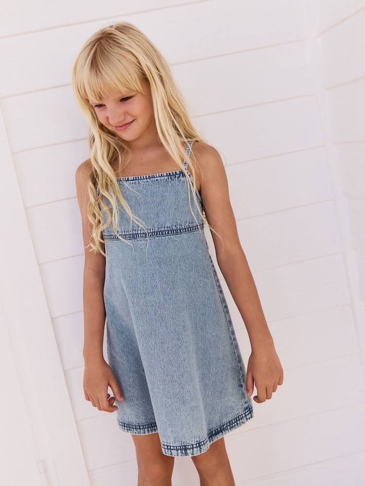 Blue 100% Cotton Strappy Denim Dress (3-16yrs) - Image 1 of 6