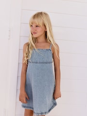 Blue 100% Cotton Strappy Denim Dress (3-16yrs) - Image 4 of 6